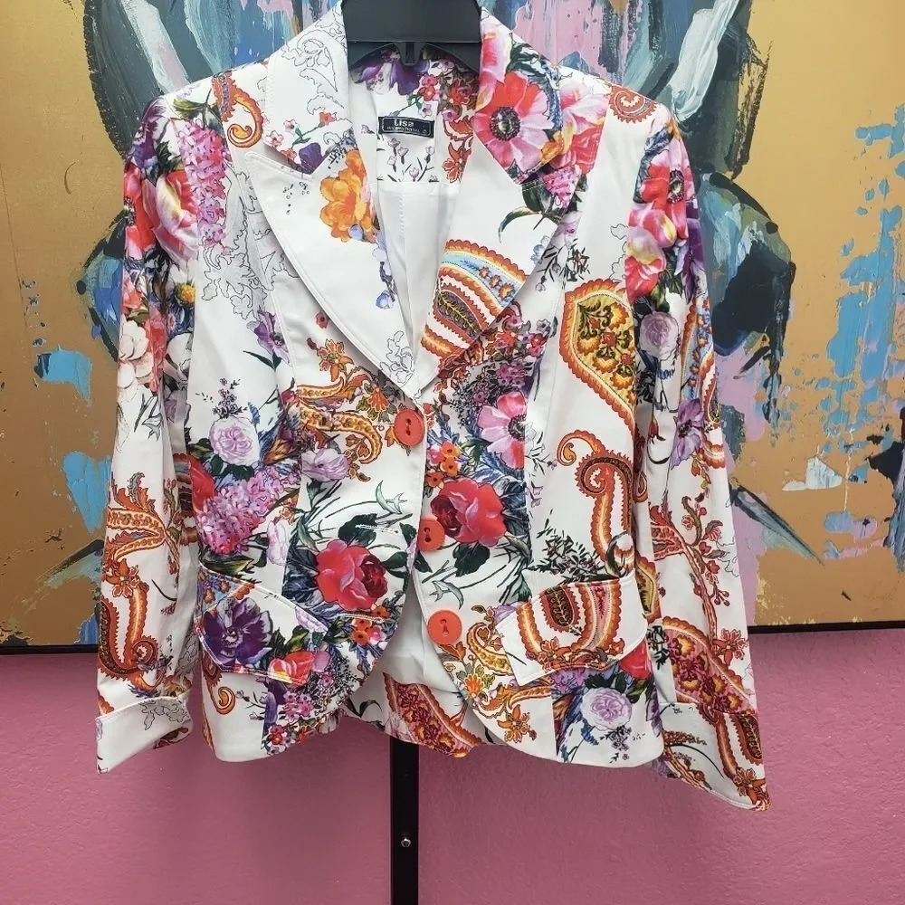 Lisa International Floral Blazer Jacket Size 38 - 6 US